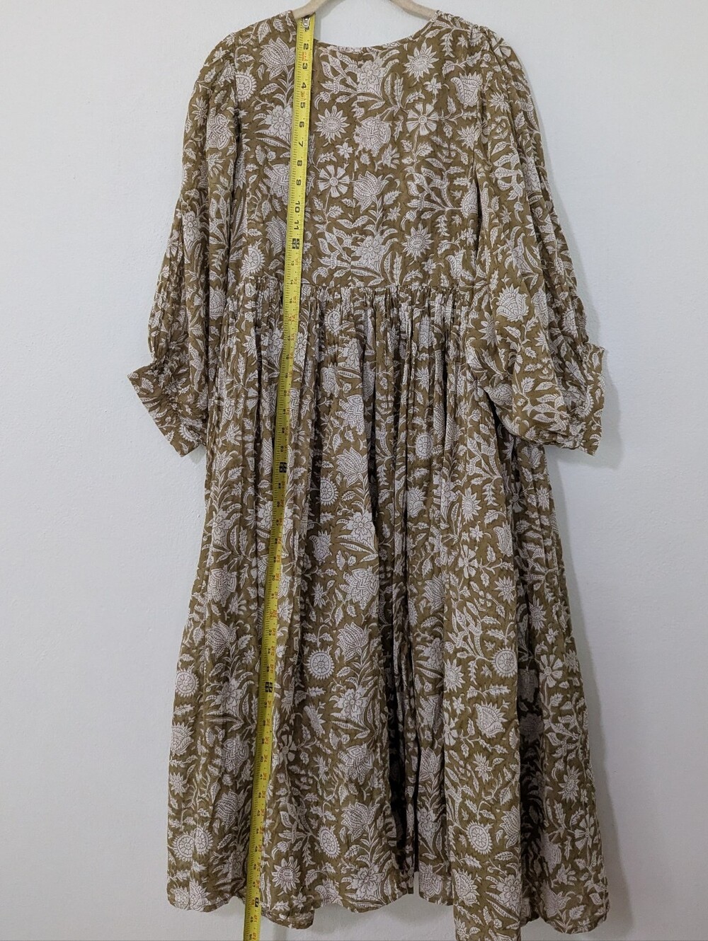 Daughters of India Kyra Maxi Dress Floral Print Tie Neck Olive White Large L - Picture 11 of 12